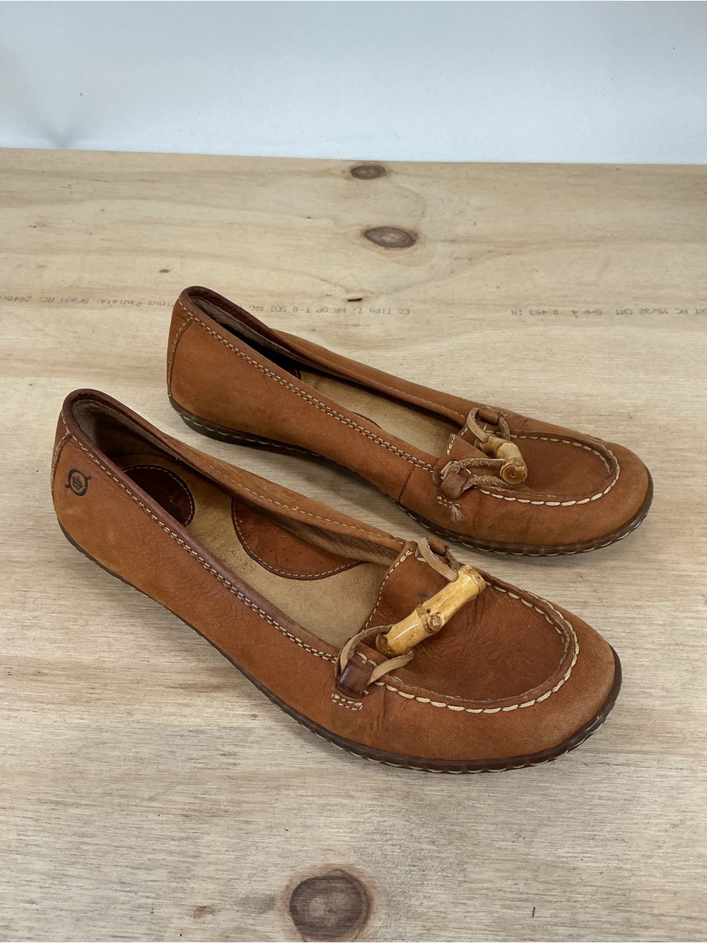 Born Brown Leather Bamboo Trim Loafers Size 7